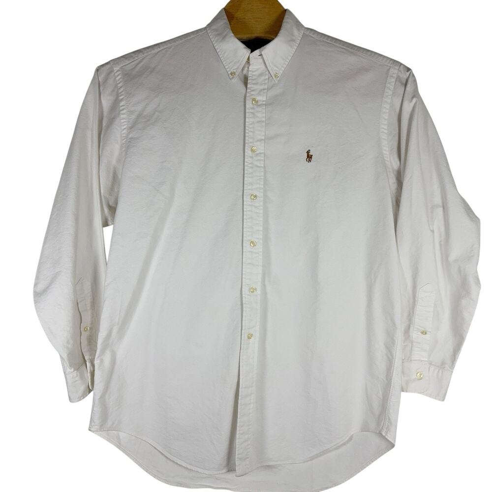 Ralph Lauren White Oxford Shirt Men 16.5 Neck 34/35 Flesh Pony Yarmouth Button - Picture 2 of 4